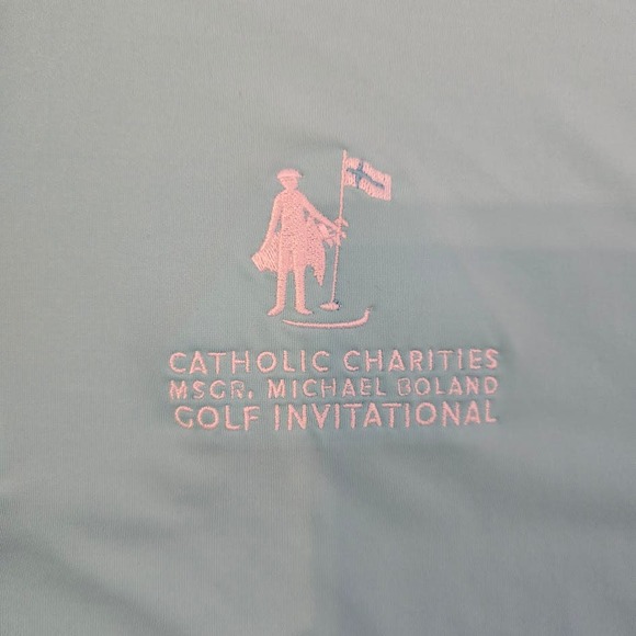 FootJoy Polo Shirt Performance Catholic Charities Golf Light Blue Mens XL Stripe - Picture 2 of 6